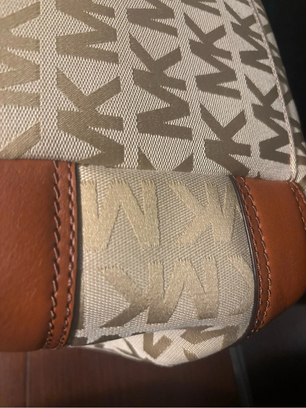 Michael Kors Cream & Tan MK Signature Drawstring Tote with Matching Wallet